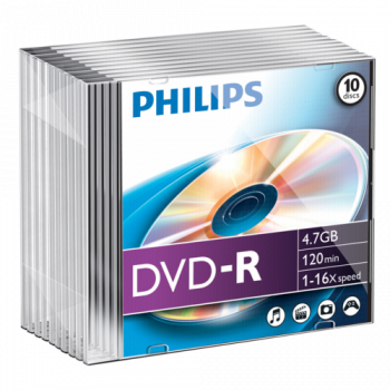 1x10 Philips DVD-R 4,7GB 16x SL