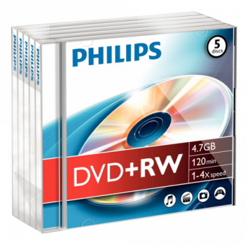 1x5 Philips DVD+RW 4,7GB 4x JC
