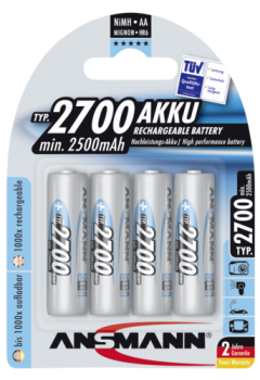 1x4 Ansmann Akku 2700 Mignon AA 2500 mAh