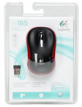 Logitech M 185 Cordless Notebook Mouse USB schwarz / rot