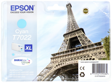 Epson Tintenpatrone XL cyan T 702 WorkForce Pro       T 7022
