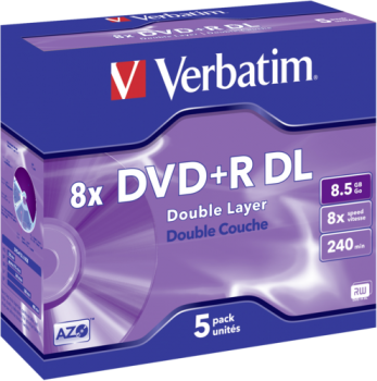 1x5 Verbatim DVD+R Double Layer 8x Speed, Jewel Case 8,5GB