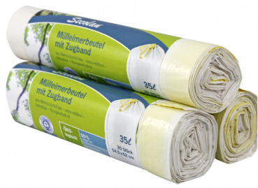 1x20 Secolan Mülleimerbeutel mit Zugband 35 l weiß