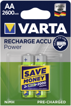 1x2 Varta Rechargeable Accu AA NiMH 2600 mAh Mignon