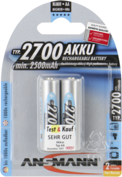 1x2 Ansmann Akku 2700 Mignon AA 2500 mAh