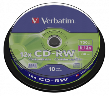 1x10 Verbatim CD-RW 80 / 700MB 10x Speed, Spindel