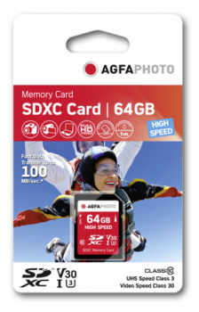 AgfaPhoto SDXC Karte        64GB High Speed Class 10 UHS I