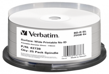 1x25 Verbatim BD-R Blu-Ray 25GB 6x Speed wide printable NO-ID