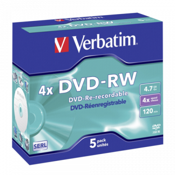 1x5 Verbatim DVD-RW 4,7GB 4x Speed, Jewel Case