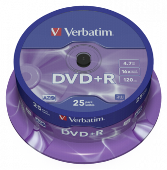 1x25 Verbatim DVD+R 4,7GB 16x Speed, matt silver