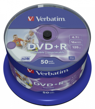 1x50 Verbatim DVD+R 4,7GB 16x Speed, wide printable NON-ID