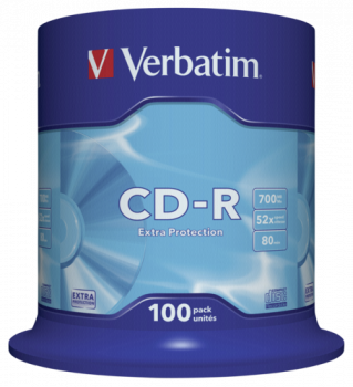 1x100 Verbatim Data Life CD-R 80 700MB, 52x Speed, Spindel