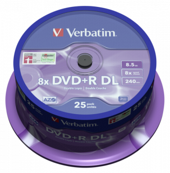 1x25 Verbatim DVD+R Double Layer 8x Speed, 8,5GB matt silver