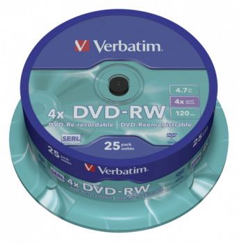 1x25 Verbatim DVD-RW 4,7GB 4x Speed, matt silver