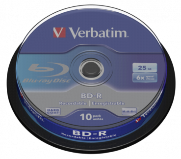 1x10 Verbatim BD-R Blu-Ray 25GB 6x Speed, white blue Cakebox