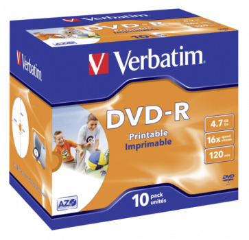 1x10 Verbatim DVD-R 4,7GB 16x Speed, Jewel Case, printable