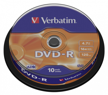 1x10 Verbatim DVD-R 4,7GB 16x Speed, matt silver Cakebox