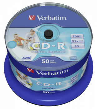 1x50 Verbatim CD-R 80 / 700MB 52x Speed wide printable generic