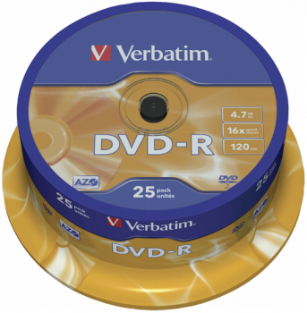 1x25 Verbatim DVD-R 4,7GB 16x Speed, matt silver