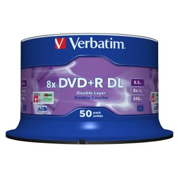 1x50 Verbatim DVD+R Double Layer 8x Speed, 8,5GB matt silver
