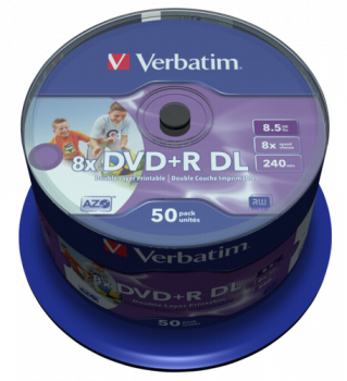 1x50 Verbatim DVD+R Double Layer 8x Speed, 8,5GB wide printable