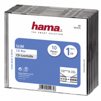1x10 Hama CD-Leerhülle Slim-Line transp./schwarz 51275
