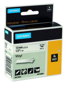 Dymo Rhino Band IND, Vinyl 12 mm x 5,5 m schwarz auf weiß