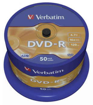 1x50 Verbatim DVD-R 4,7GB 16x Speed, matt silver