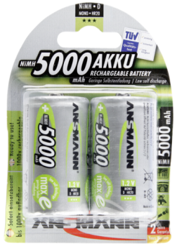 1x2 Ansmann maxE NiMH Akku Mono D 5000 mAh