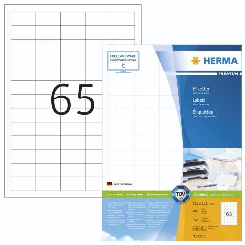 Herma Prem. Etiketten  38,1x21,2 100 Blatt DIN A4 6500 Stück 4270