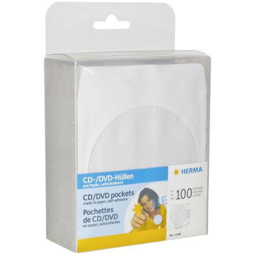 Herma CD/DVD Hüllen weiß 124x124 100 Stück selbstklebend     1140