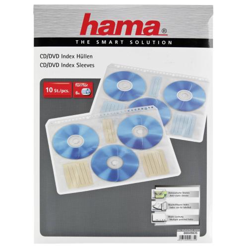 1x10 Hama CD-ROM-Index-Hüllen transparent-weiss          49835
