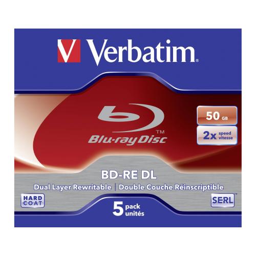 1x5 Verbatim BD-RE Blu-Ray 50GB 2x Speed, White Blue Surface JC