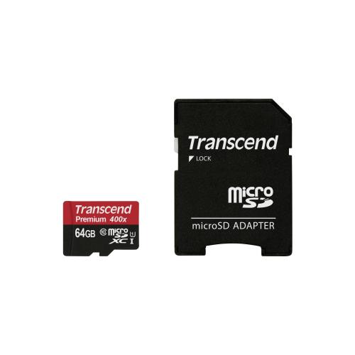 Transcend microSDXC         64GB Class 10 UHS-I 400x + SD Adapter