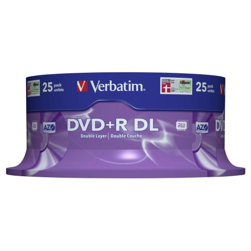 1x25 Verbatim DVD+R Double Layer 8x Speed, 8,5GB matt silver