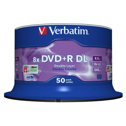 1x50 Verbatim DVD+R Double Layer 8x Speed, 8,5GB matt silver
